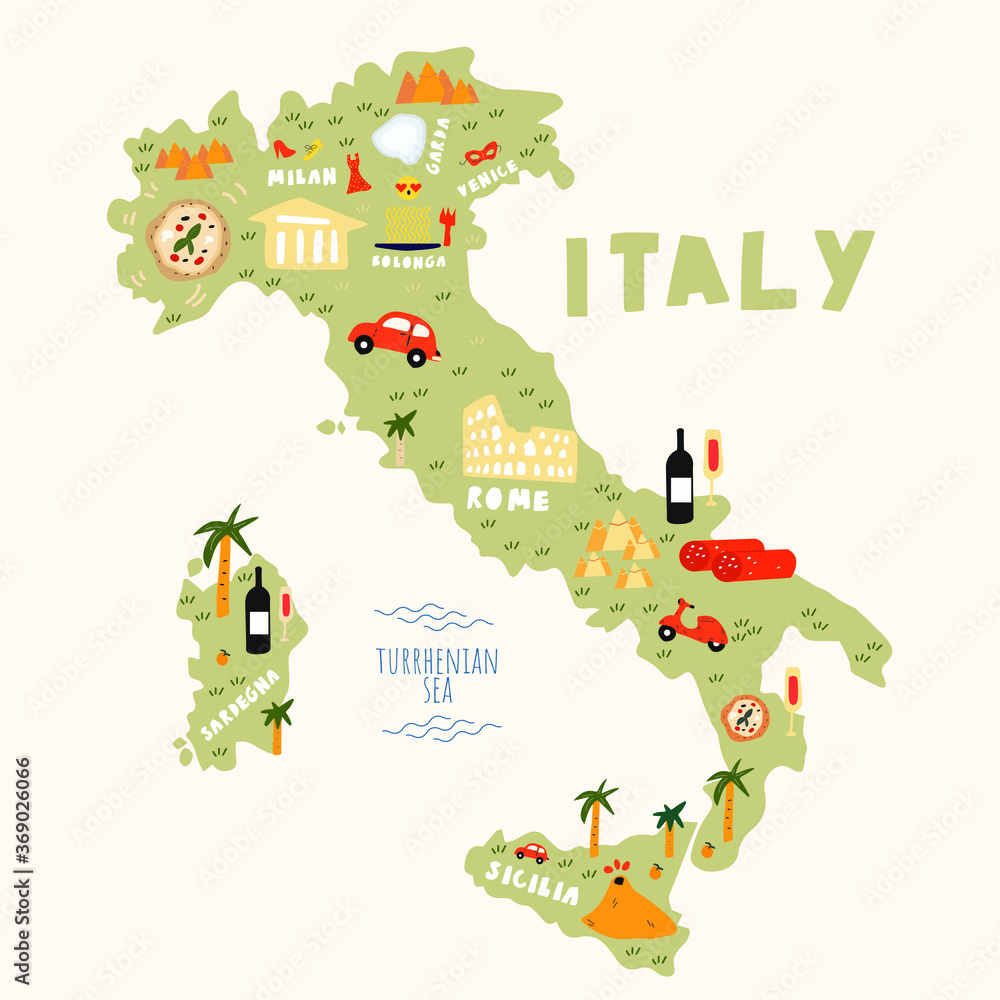 map of italy in hand drawn colorful style.illustrated map of italy vector illustration eps 10 map of italy in hand drawn colorful style.illustrated map of italy vector illustration eps 10