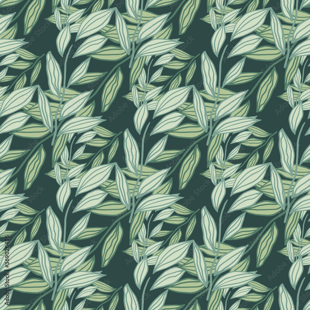 Green tones seamless doodle pattern with outline leaves ornament. Stylized botanic print. Green tones seamless doodle pattern with outline leaves ornament. Stylized botanic print.