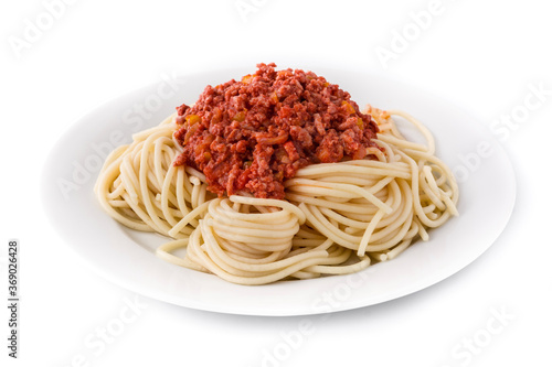 spaghetti with bolognese sauce isolated on white background photo