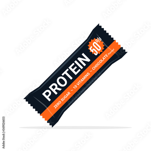 Protein bar icon. Protein snack chocolate energy mockup. Vector flat packet design