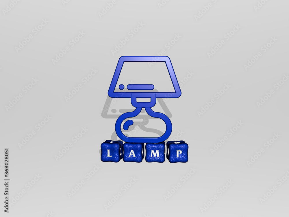 3D graphical image of lamp vertically along with text built by metallic cubic letters from the top perspective, excellent for the concept presentation and slideshows. background and illustration 3D graphical image of lamp vertically along with text built by metallic cubic letters from the top perspective, excellent for the concept presentation and slideshows. background and illustration