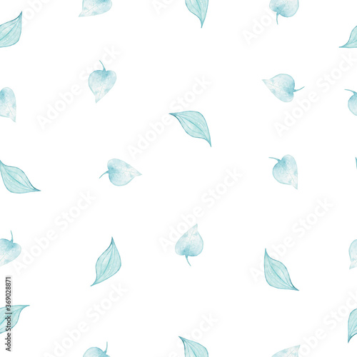 Watercolor leaves pattern on a white background. Texture for fabric.