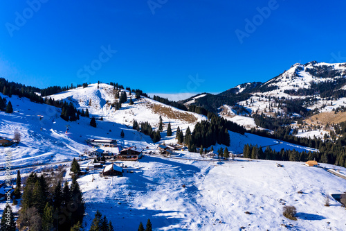 Germany  Mangfall Mountains  Upper Bavaria  Bayrischzell region  Oberaudorf  Sudelfeld  ski resort  aerial view