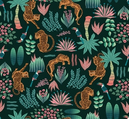 Keuken achterwand Afrikaanse dieren patronen Exotisch jungle patroon met palmbladeren  © Jung Suk hyun