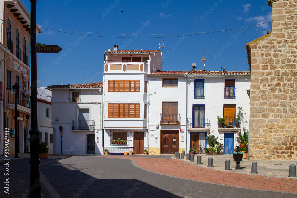 Summer streets in Aras de los Olmos, Valencia, Spain