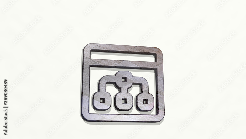 BROWSER PAGE HIERARCHY made by 3D illustration of a shiny metallic sculpture on a wall with light background. icon and computer BROWSER PAGE HIERARCHY made by 3D illustration of a shiny metallic sculpture on a wall with light background. icon and computer