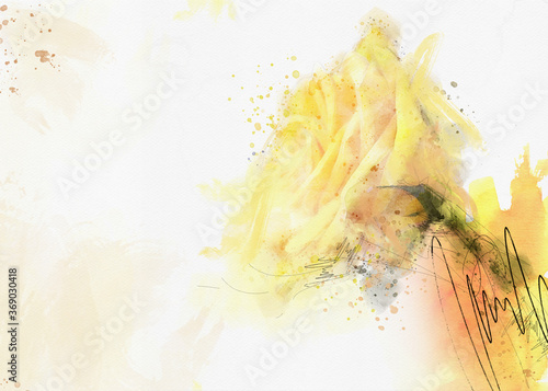 Floral background. Digital illustration of a yellow rose. Watercolor sketch style. 