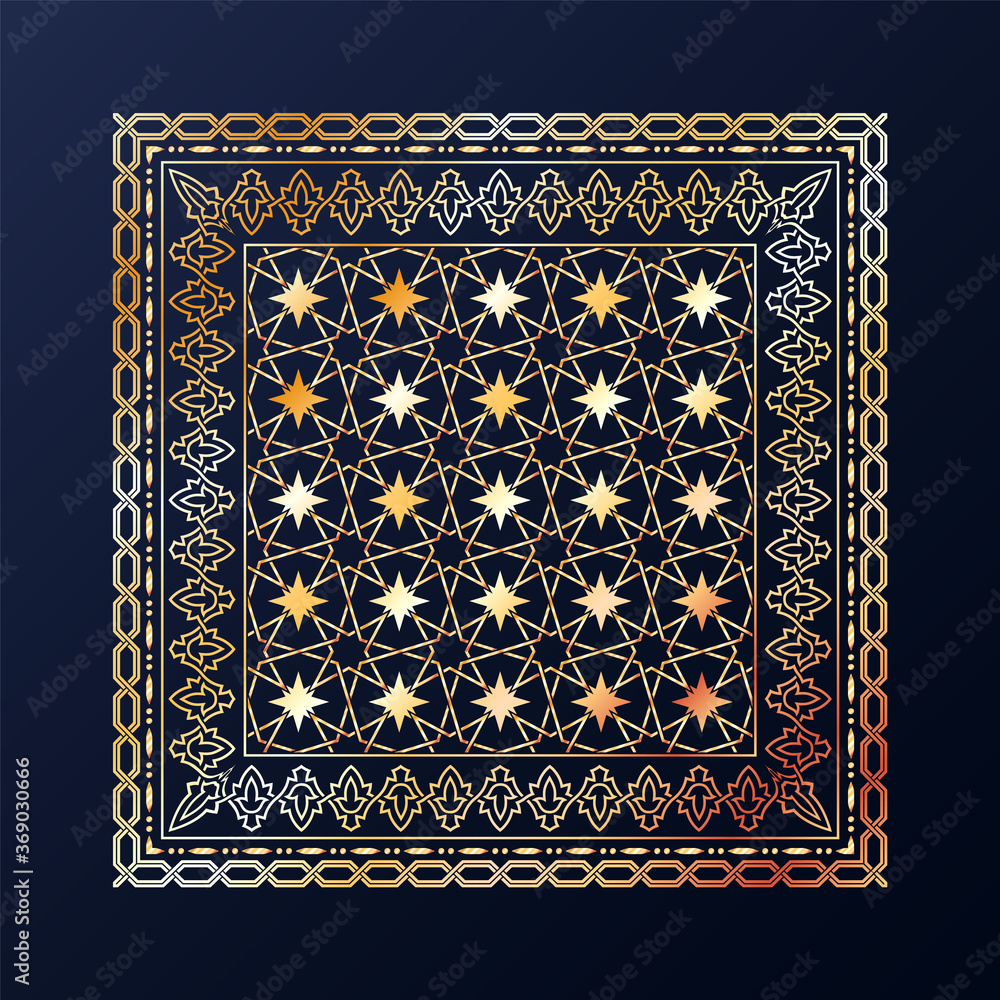 Arabic style golden ornamental vector pattern on black background. Arabic style golden ornamental vector pattern on black background.