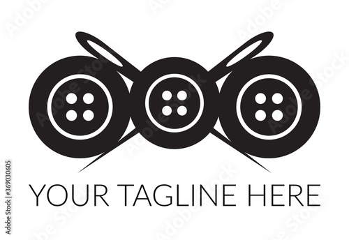 Tailor logotype crossed sewing needles with sewing buttons. Tailor logo template symbol