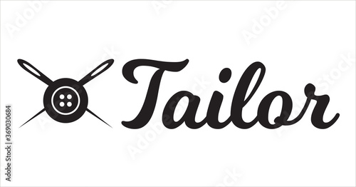 Tailor crossed sewing needles with sewing button logotype. Tailor logo template symbol