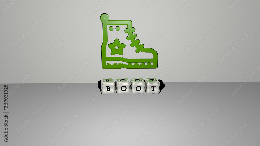 3D graphical image of BOOT vertically along with text built by metallic cubic letters from the top perspective, excellent for the concept presentation and slideshows. illustration and background 3D graphical image of BOOT vertically along with text built by metallic cubic letters from the top perspective, excellent for the concept presentation and slideshows. illustration and background