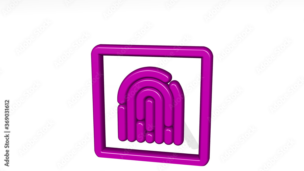 TOUCH ID stand with shadow. 3D illustration of metallic sculpture over a white background with mild texture. screen and concept TOUCH ID stand with shadow. 3D illustration of metallic sculpture over a white background with mild texture. screen and concept