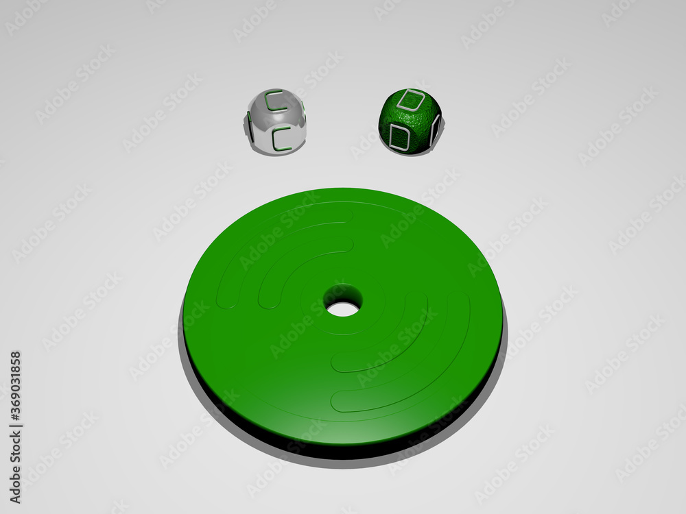 3D graphical image of CD vertically along with text built around the icon by metallic cubic letters from the top perspective, excellent for the concept presentation and slideshows. illustration and 3D graphical image of CD vertically along with text built around the icon by metallic cubic letters from the top perspective, excellent for the concept presentation and slideshows. illustration and
