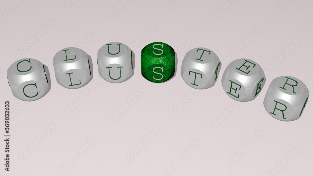 cluster combined by dice letters and color crossing for the related meanings of the concept. background and illustration cluster combined by dice letters and color crossing for the related meanings of the concept. background and illustration