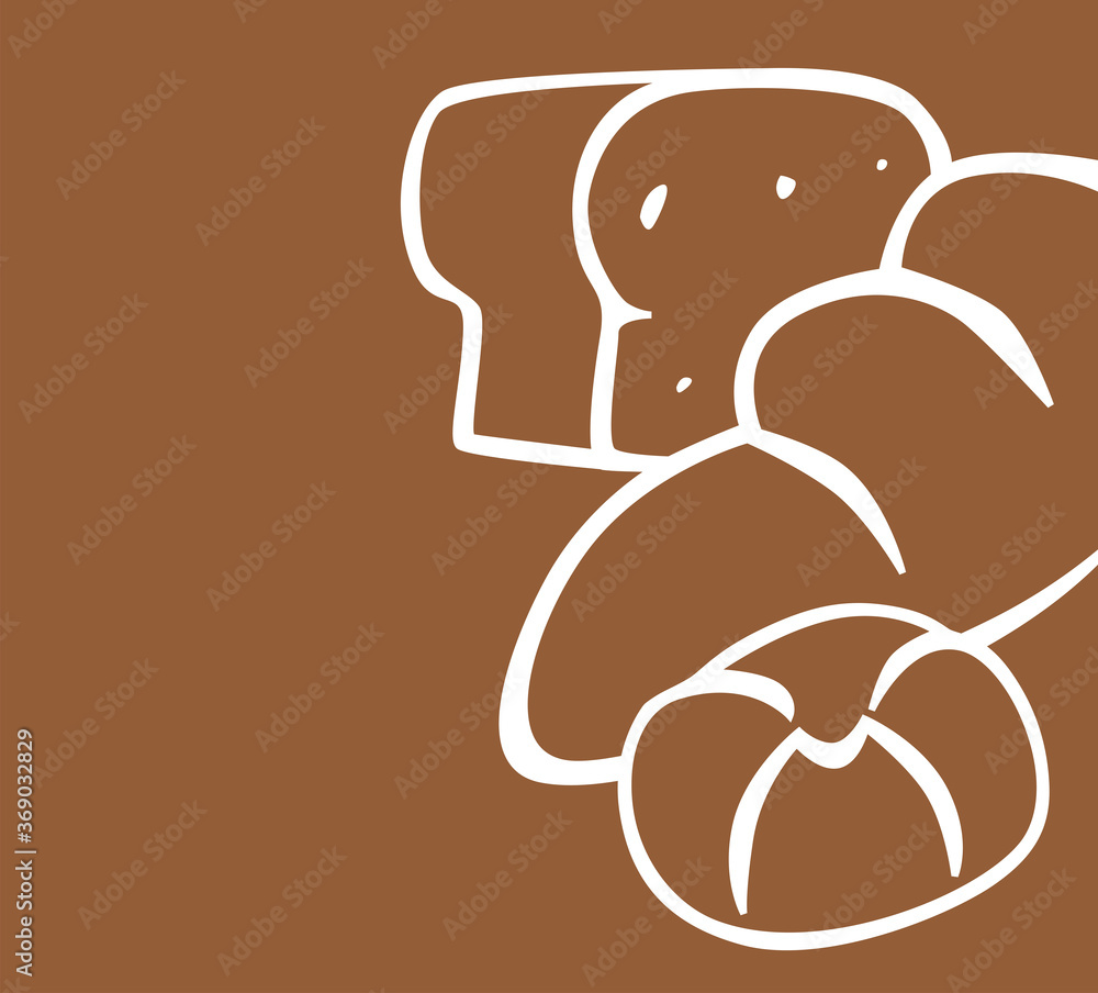 Isolated hand drawn icons of different kinds of breads on a brown background. Bakery. Vector illustration. Isolated hand drawn icons of different kinds of breads on a brown background. Bakery. Vector illustration.