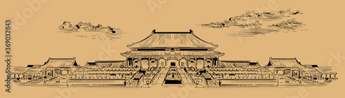 Beige China hand drawing landmark 10