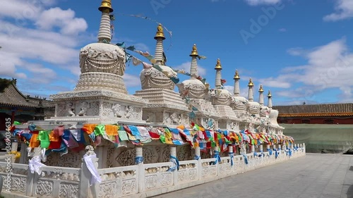Eight Merits stupas in Da Zhao or Wuliang Temple (Ih Juu in Mongolian), a Tibetan Buddhist monastery of the Gelugpa order in Hohhot, Inner Mongolia, China. Oldest and largest temple in the city photo