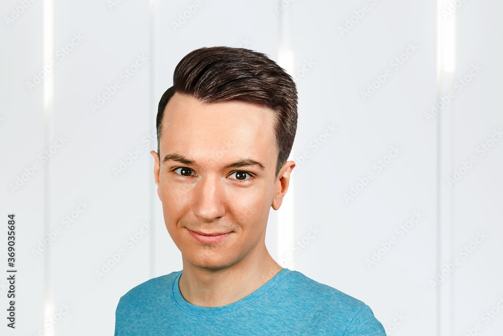 Φωτογραφία Young guy with pompadour haircut, real photo hair for barbershop old fashioned