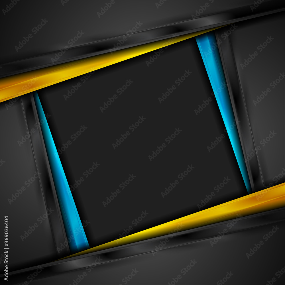 High contrast blue, orange and black glossy stripes. Abstract tech vector corporate background High contrast blue, orange and black glossy stripes. Abstract tech vector corporate background