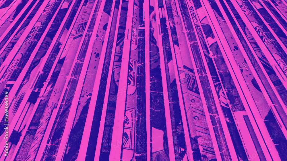 Old vintage comic books background texture with vibrant pink and purple duotone colors