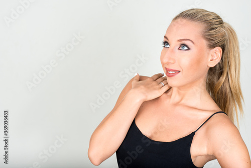 Portrait of happy young beautiful blonde woman