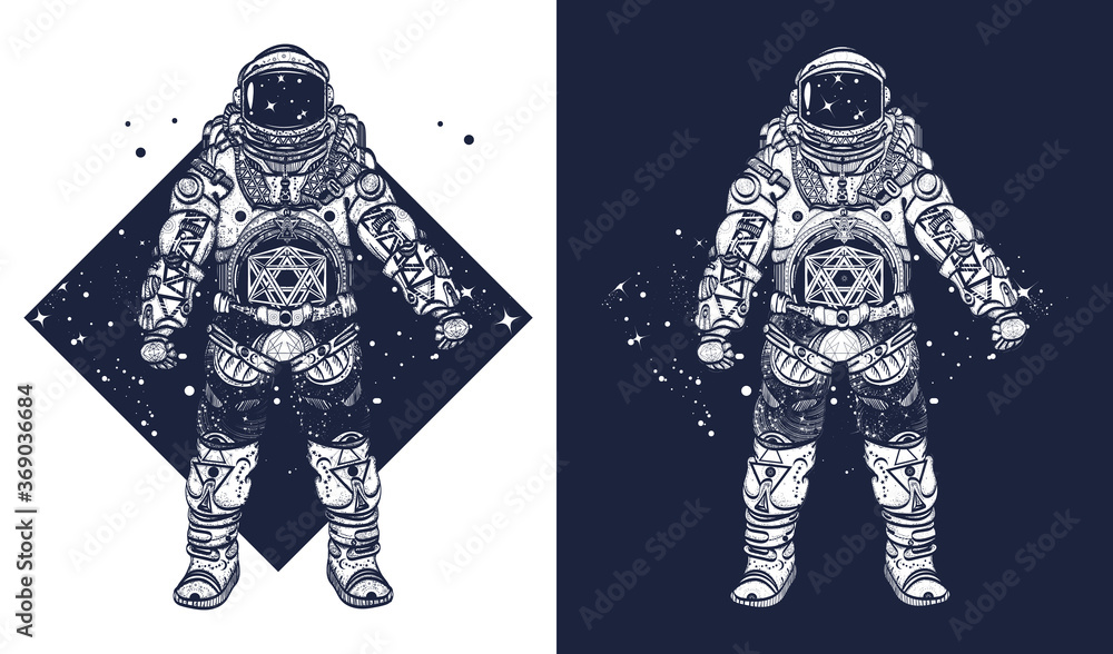 Premium Vector  Monochrome astronaut tattoo illustration vector