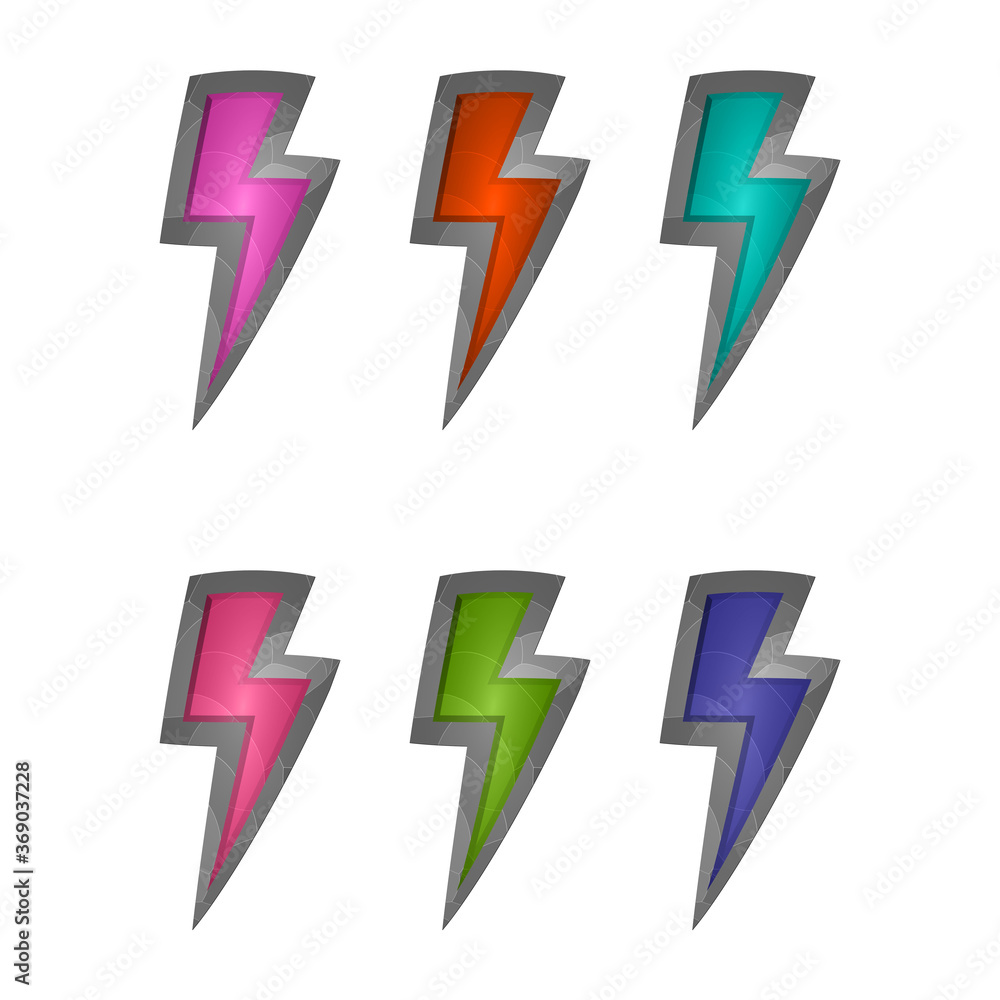 Gaming elements isolated on white background. Design for computer game. Symbols and icons. Collection buttons for games and app. Different colors lightning button. Cartoon interface. Gaming elements isolated on white background. Design for computer game. Symbols and icons. Collection buttons for games and app. Different colors lightning button. Cartoon interface.