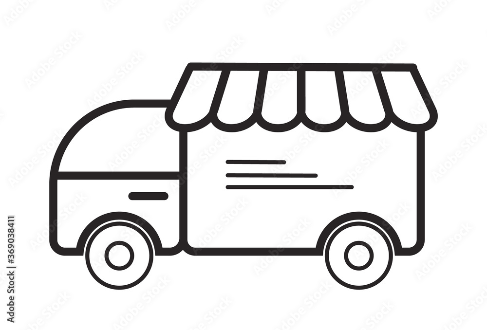 Online delivery icon vector. Sale, customize and buy sign for website. Retail, fast shipping, order icon. Truck illustration