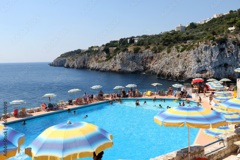 Swimming pool on an August day on the coasts of Castro, Lecce, Salento, Puglia, Italy
