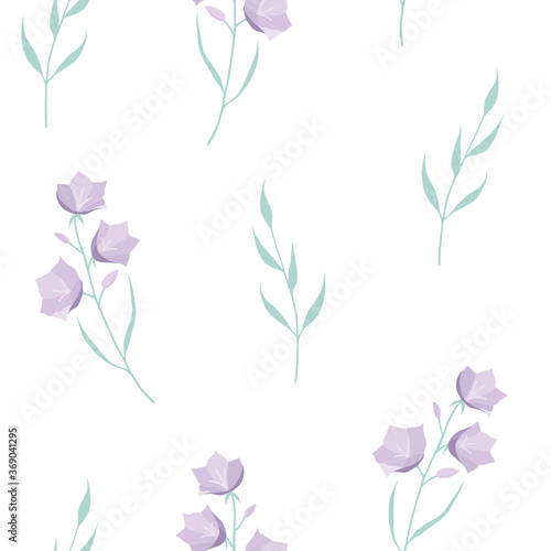 Vector seamless pattern with cute purple bell flowers © Карина Дорожкина