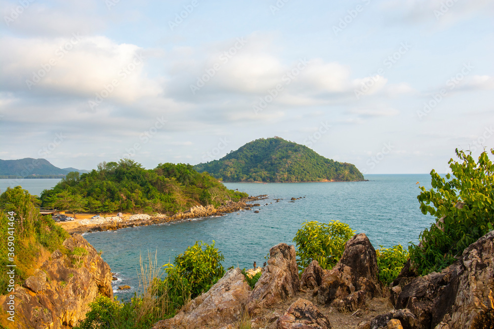 Sea cliff with sunset at Noen-nangphaya view point Chanthaburi, Thailand Sea cliff with sunset at Noen-nangphaya view point Chanthaburi, Thailand