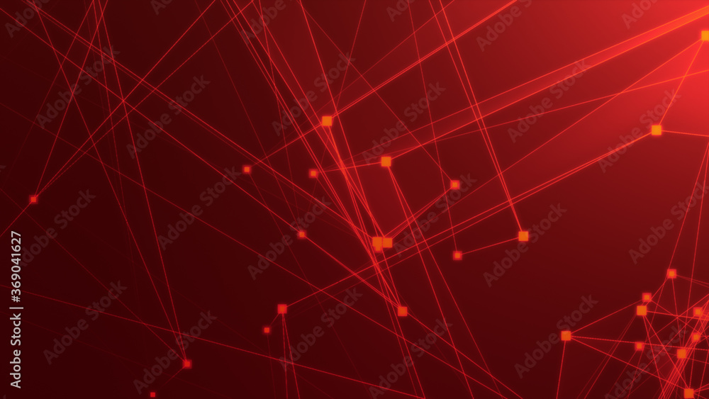 Fototapeta premium Abstract red polygon tech network with connect technology background. Abstract dots and lines texture background. 3d rendering.