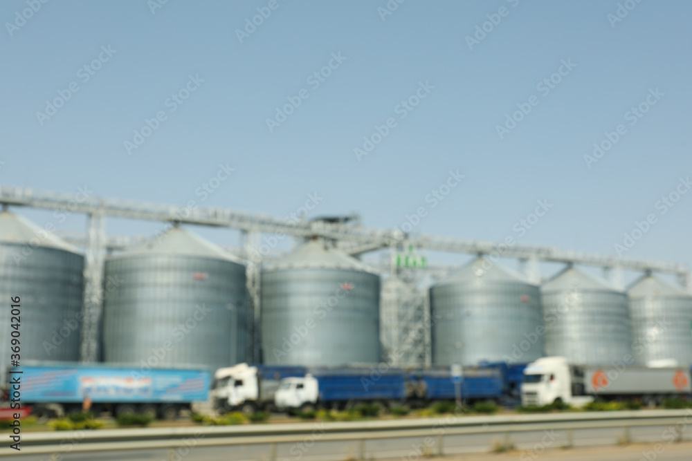 Grain silos. Grain terminal. Agriculture business. Summer harvest Grain silos. Grain terminal. Agriculture business. Summer harvest