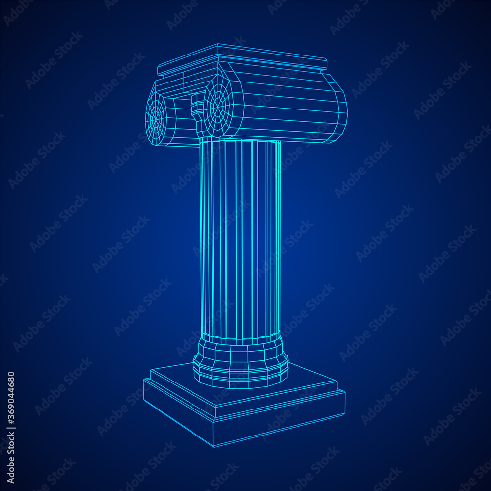 Greek ionic column. Ancient pillars roman antique architecture construction decoration. Wireframe low poly mesh vector illustration. Greek ionic column. Ancient pillars roman antique architecture construction decoration. Wireframe low poly mesh vector illustration.