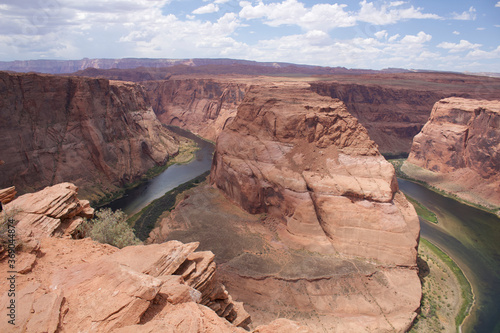 Horseshoe Bend near Grand Canyon National Park with green colored colorado river
