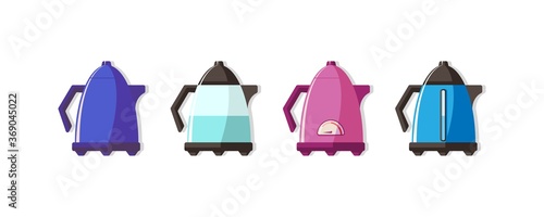 
A set of electric kettles. Multi-colored image on a white background. Design element. Vector illustration.