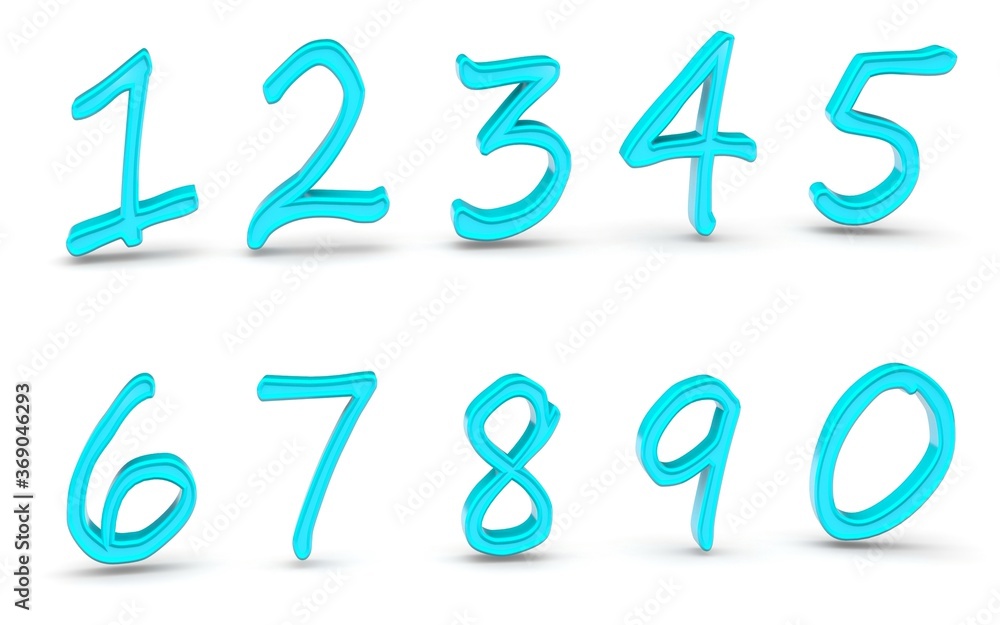 3D numbers 1234567890 on white background 3D numbers 1234567890 on white background