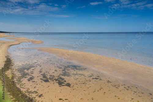 Large white sand beaches on the shores of the Baltic Sea in Jurmala  a resort town in Latvia  sandwiched between the Gulf of Riga  Baltic Sea  and the Lielupe River  about 25 kilometres west of Riga.