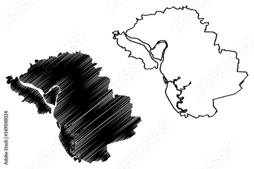 Bien Hoa City (Socialist Republic of Vietnam, Dong Nai Province) map vector illustration, scribble sketch City of Bien Hoa map