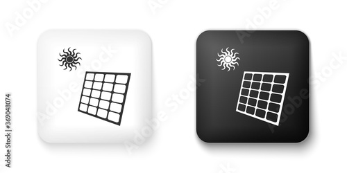 Black and white Solar energy panel and sun icon isolated on white background. Square button. Vector.