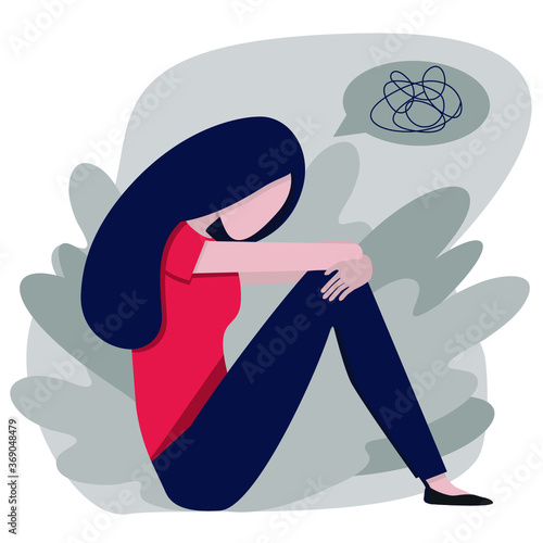 An oppressed person. Concept art depression. Sad girl. Depressed mood. Flat illustration. Vector image.