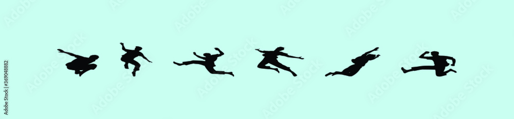 Happy jumping people silhouettes with various models isolated on blue