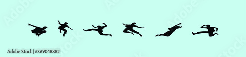 Happy jumping people silhouettes with various models isolated on blue © eny