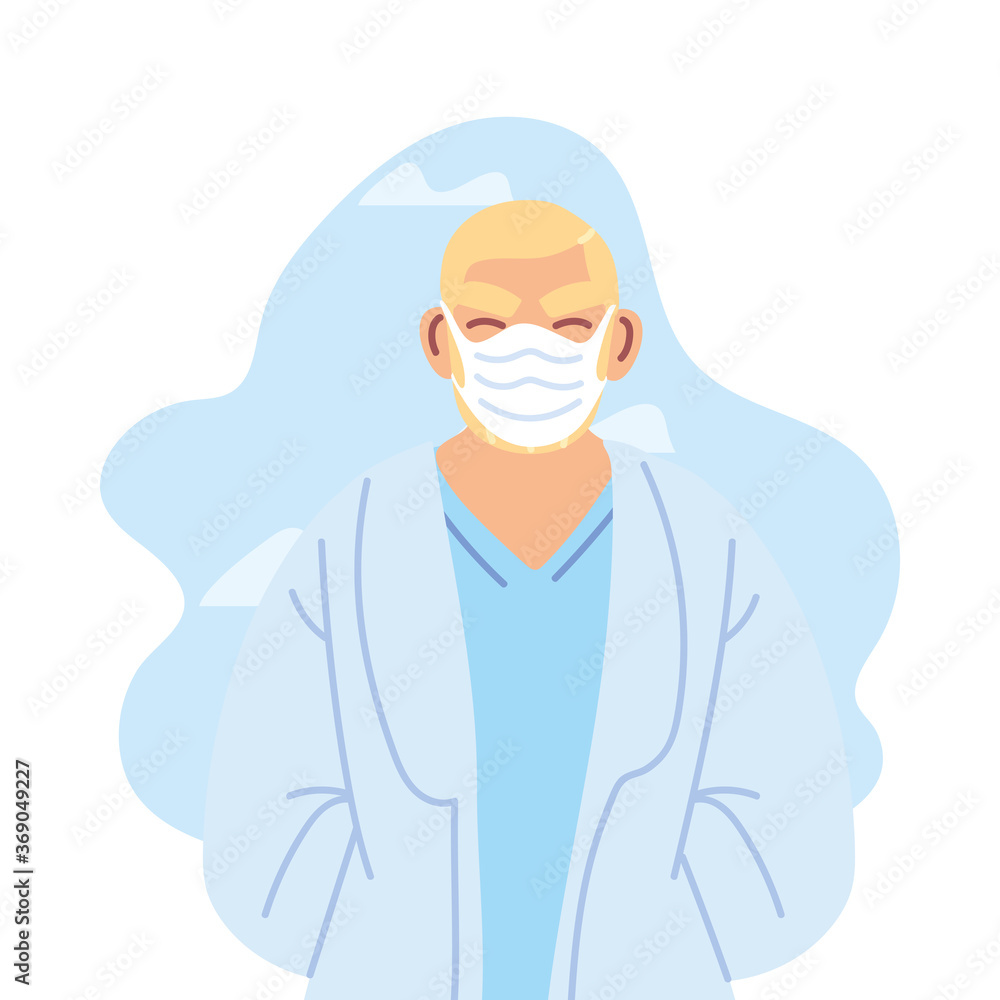 Isolated man doctor with medical mask vector design