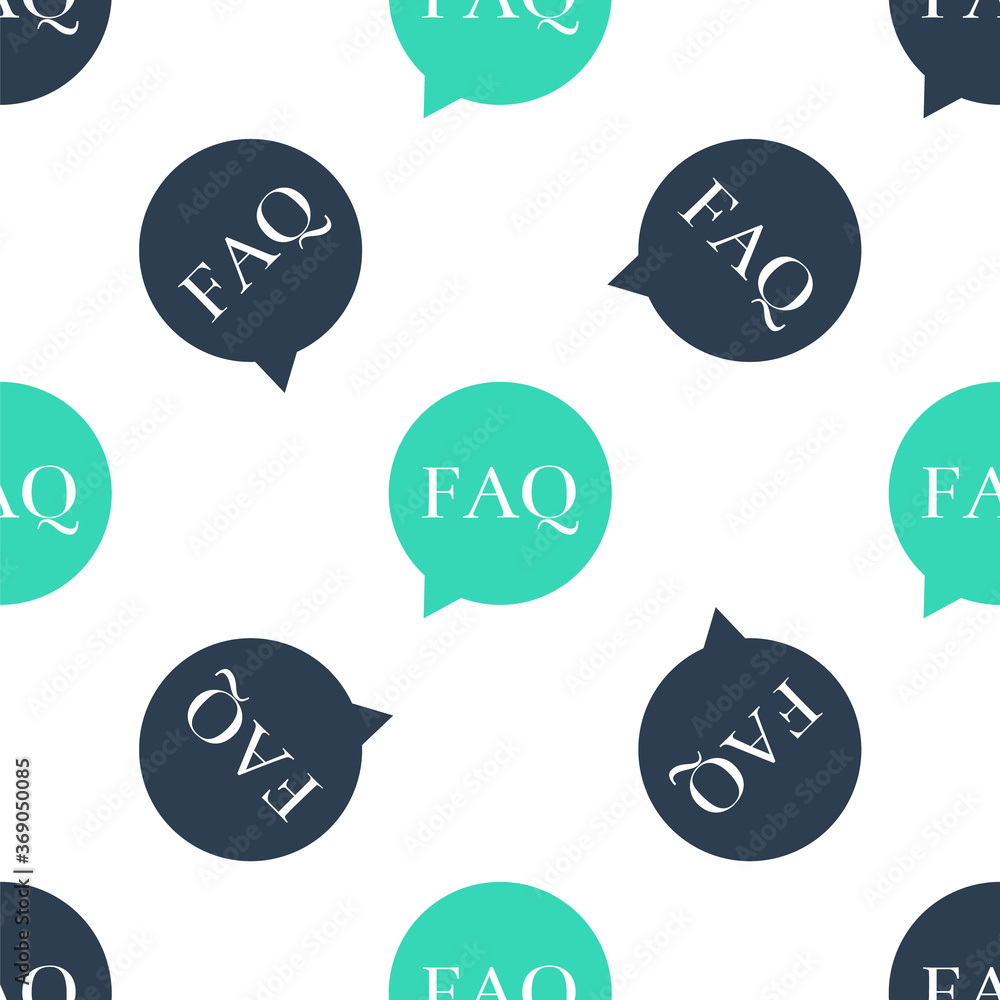 Green Speech bubble with text FAQ information icon isolated seamless pattern on white background. Circle button with text FAQ. Vector. Green Speech bubble with text FAQ information icon isolated seamless pattern on white background. Circle button with text FAQ. Vector.
