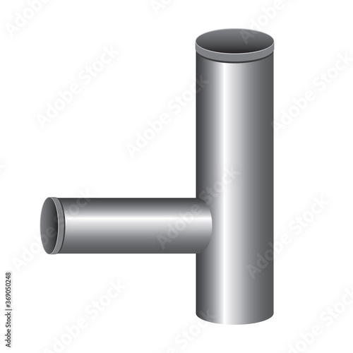 3d pipe, pipeline or plumbing object isolated on white background for design, realistic vector stock illustration with branching pipe for drainage