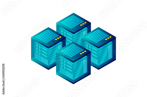Mainframe, powered server, high technology concept, data center, cloud data storage isometric vector illustration ultraviolet background