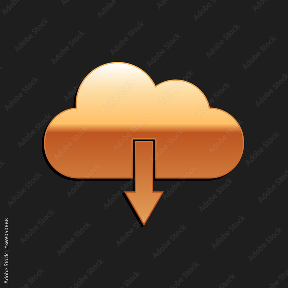 Gold Cloud download icon isolated on black background. Long shadow style. Vector. Gold Cloud download icon isolated on black background. Long shadow style. Vector.