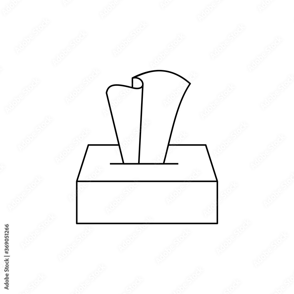 Paper tissue box on white background. Line icon. Facial tissues dispenser isolated. Cardboard package of cleaning wipes. Paper napkins in a box. Black outline. Vector illustration, flat, clip art. Paper tissue box on white background. Line icon. Facial tissues dispenser isolated. Cardboard package of cleaning wipes. Paper napkins in a box. Black outline. Vector illustration, flat, clip art.