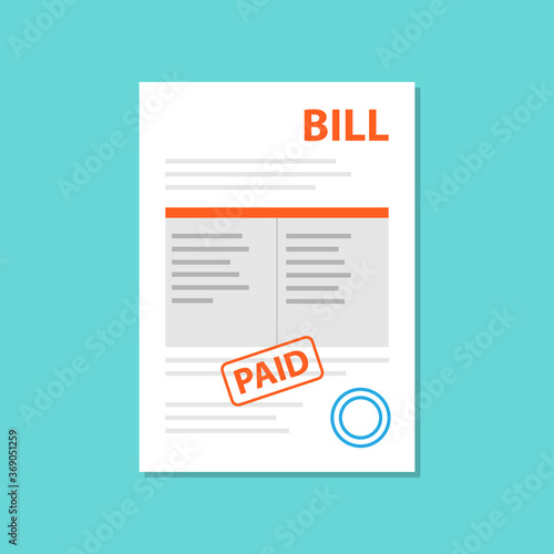 Document bill paid icon flat style photo